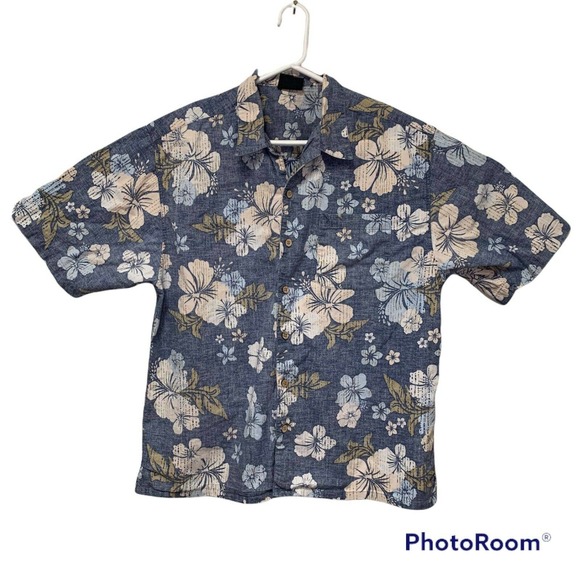 Vintage OP Ocean Pacific Mens XL Blue Hawaiian Floral Shirt Camp Surf Aloha - Picture 12 of 12